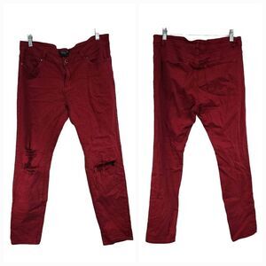 Angel Kiss LA Skinny Distressed Burgundy Jeans Holey Denim Busted out Knees 15